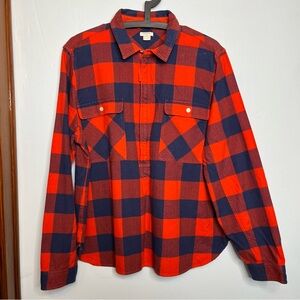 J Crew Buffalo Check Plaid Flannel Red Blue Zip Up Shirt Jacket Electric Red XL